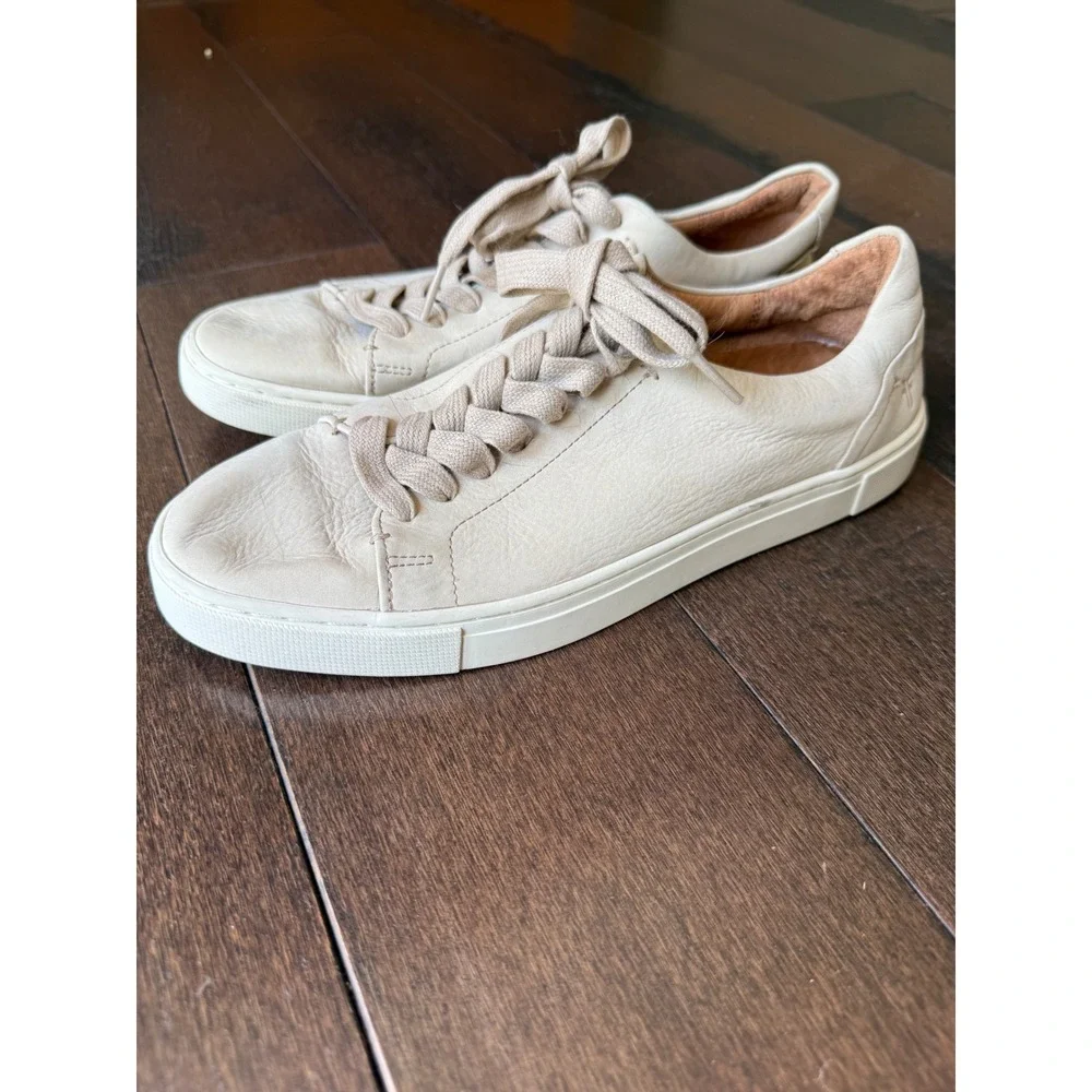 Frye Ivy Low Lace Sneakers Cream Leather Low‎ Top Shoes Womens 8.5